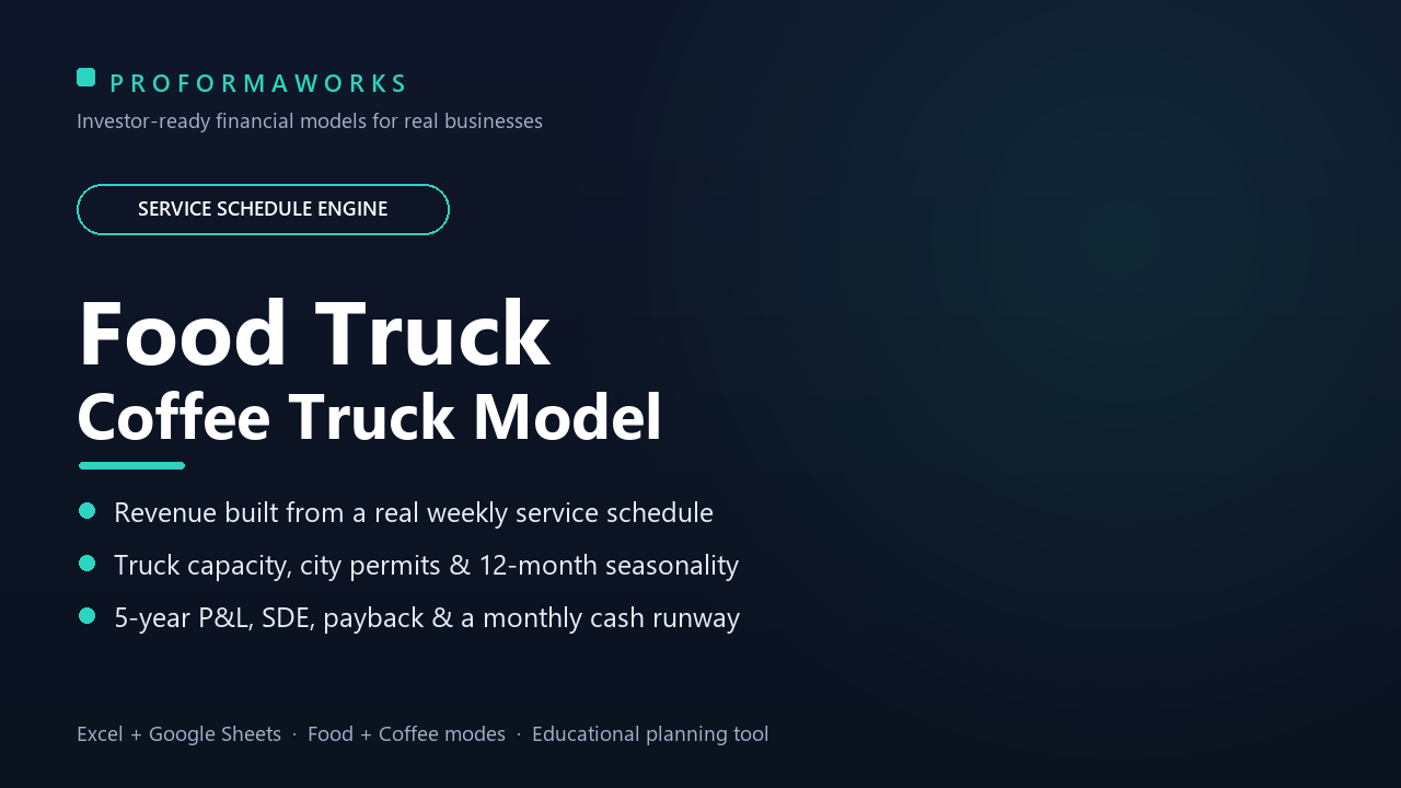 Food Truck / Coffee Truck Financial Model — Service Schedule Engine (Excel + Google Sheets)